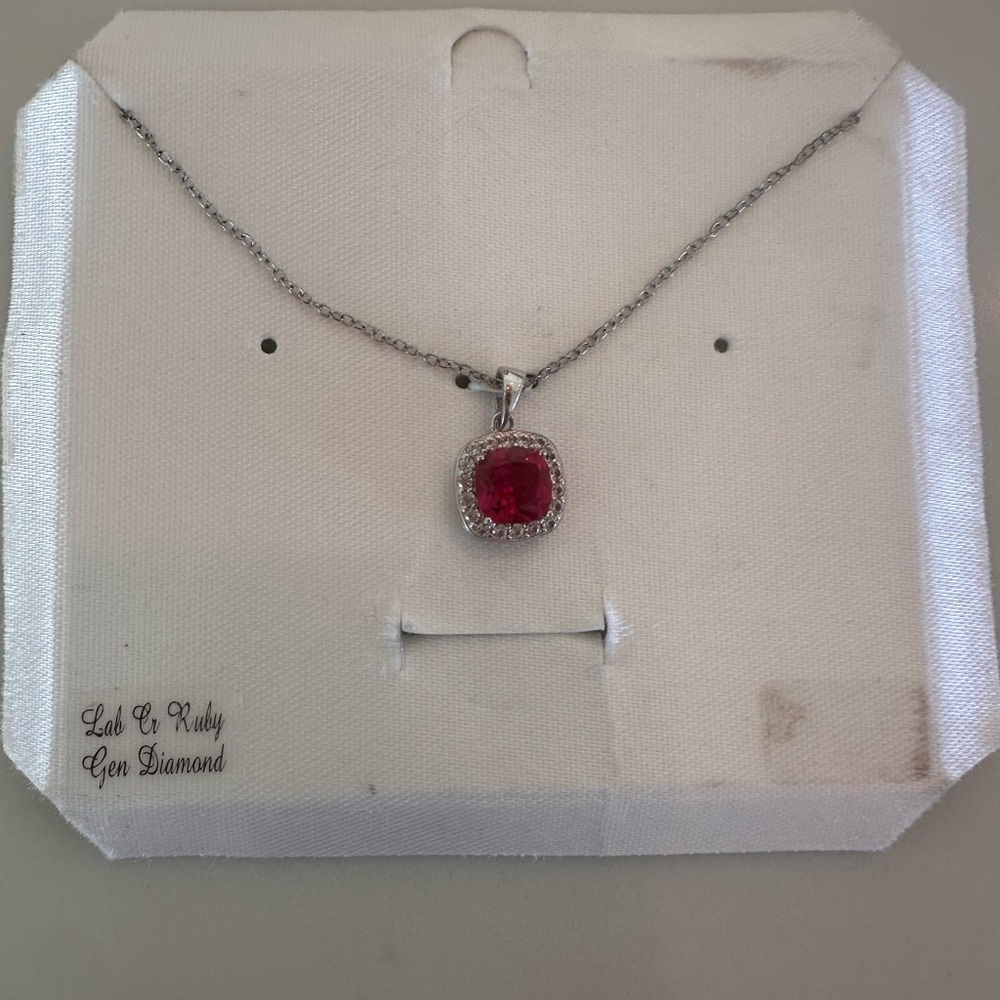 NWT Sterling Silver Necklace with pink ruby and white sapphires